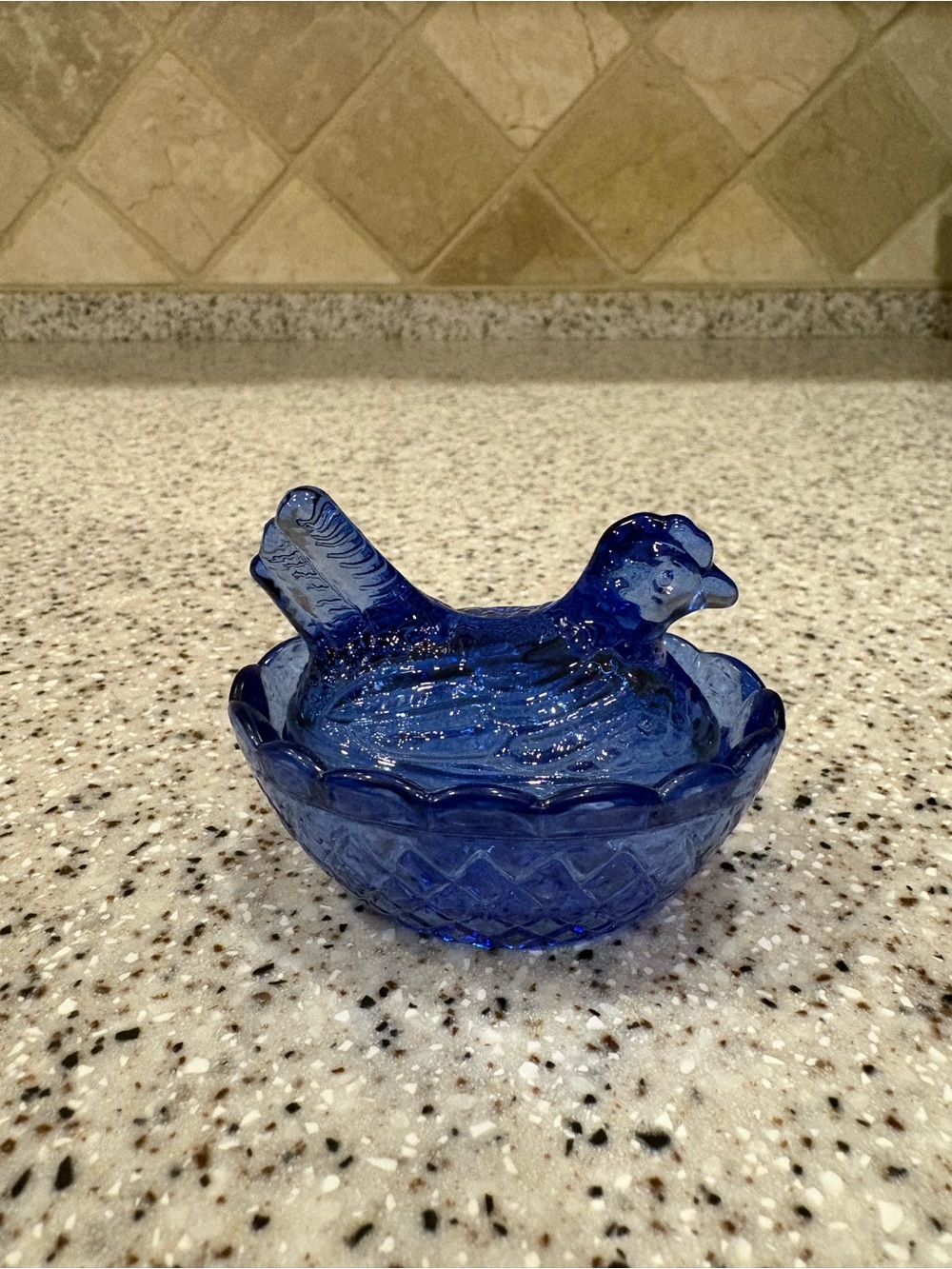 Cobalt blue glass mini hen on a nest